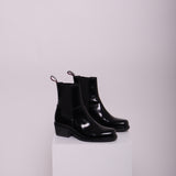 Bottes en cuir brillant à talon carré