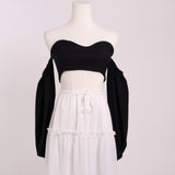 Top bustier crop à manches bouffantes