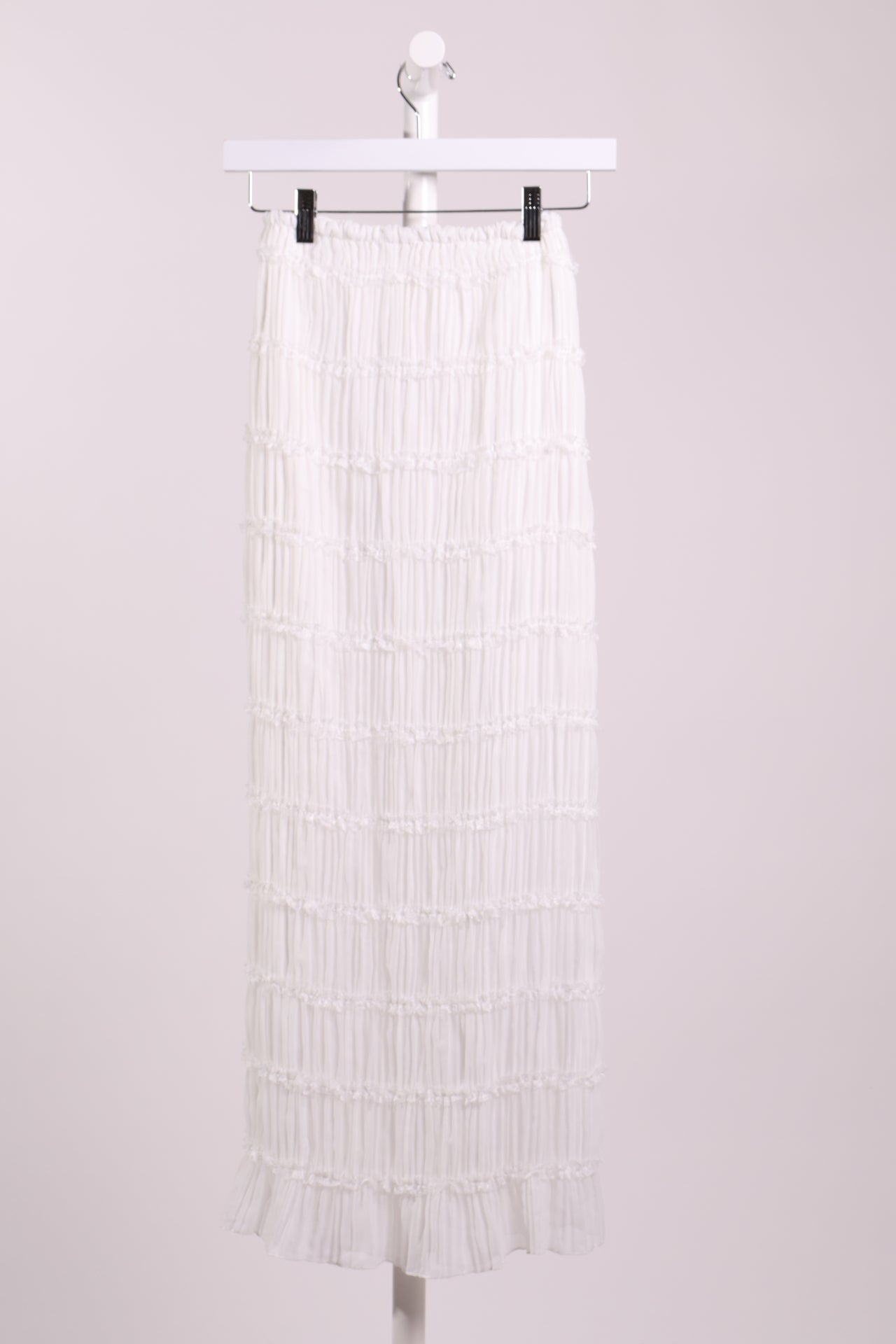 Jupe longue en organza et dentelle 
