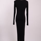 Robe longue moulante col carré fente latérale arrière