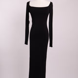 Robe longue moulante col carré fente latérale arrière