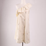 Robe asymétrique à volant et broderies de tulipes