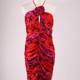 Robe bustier froncée à imprimé abstrait