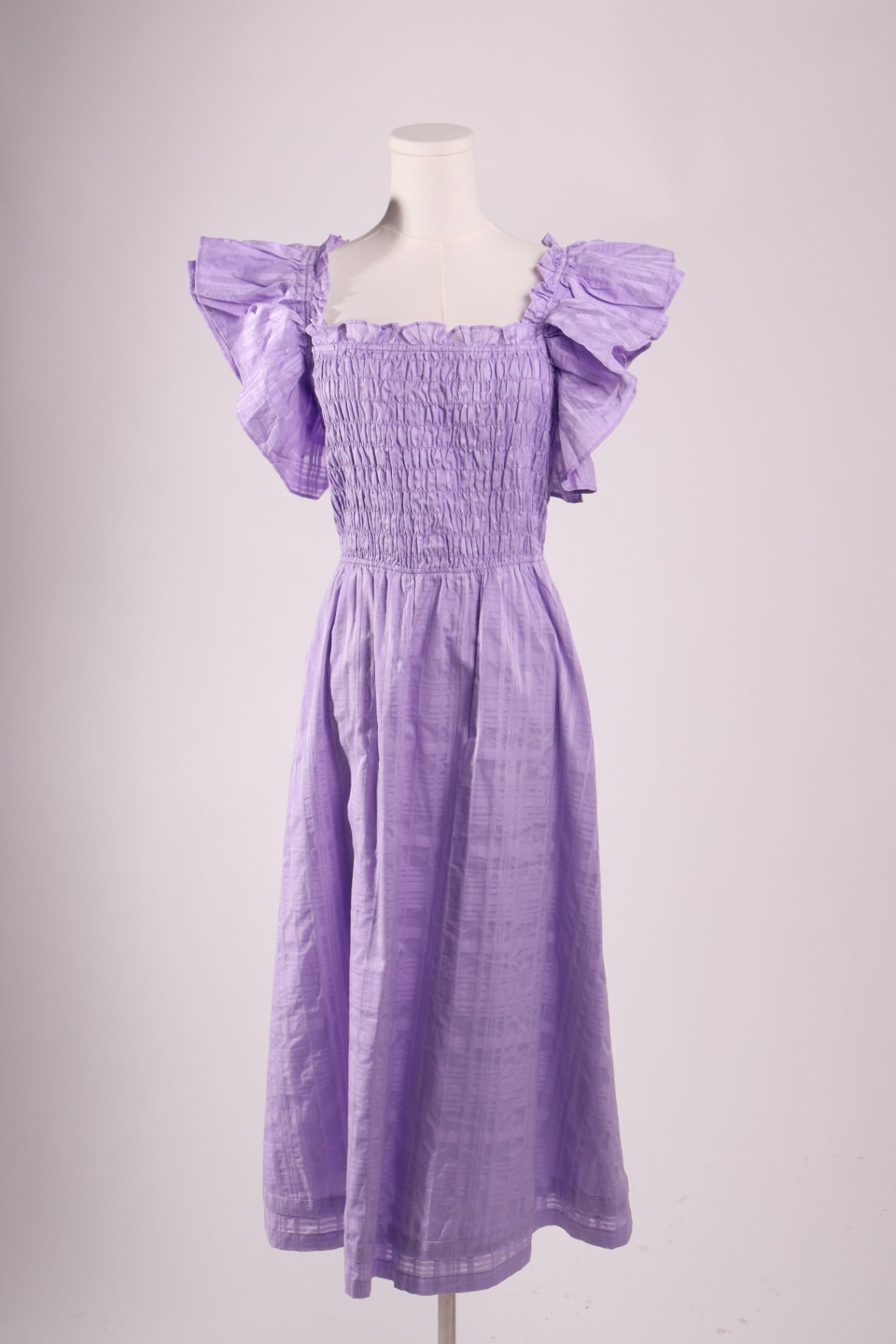 Robe maxi fluide nid d'abeille à volants 
