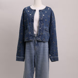 Veste en denim à oeillets métalliques