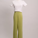 Pantalon large plissé à taille élastique