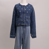 Veste en denim à oeillets métalliques