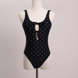 Maillot une-pièce imprimé pois à noeud frontal
