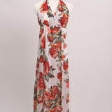 Robe fleurie à col licou et fente latérale