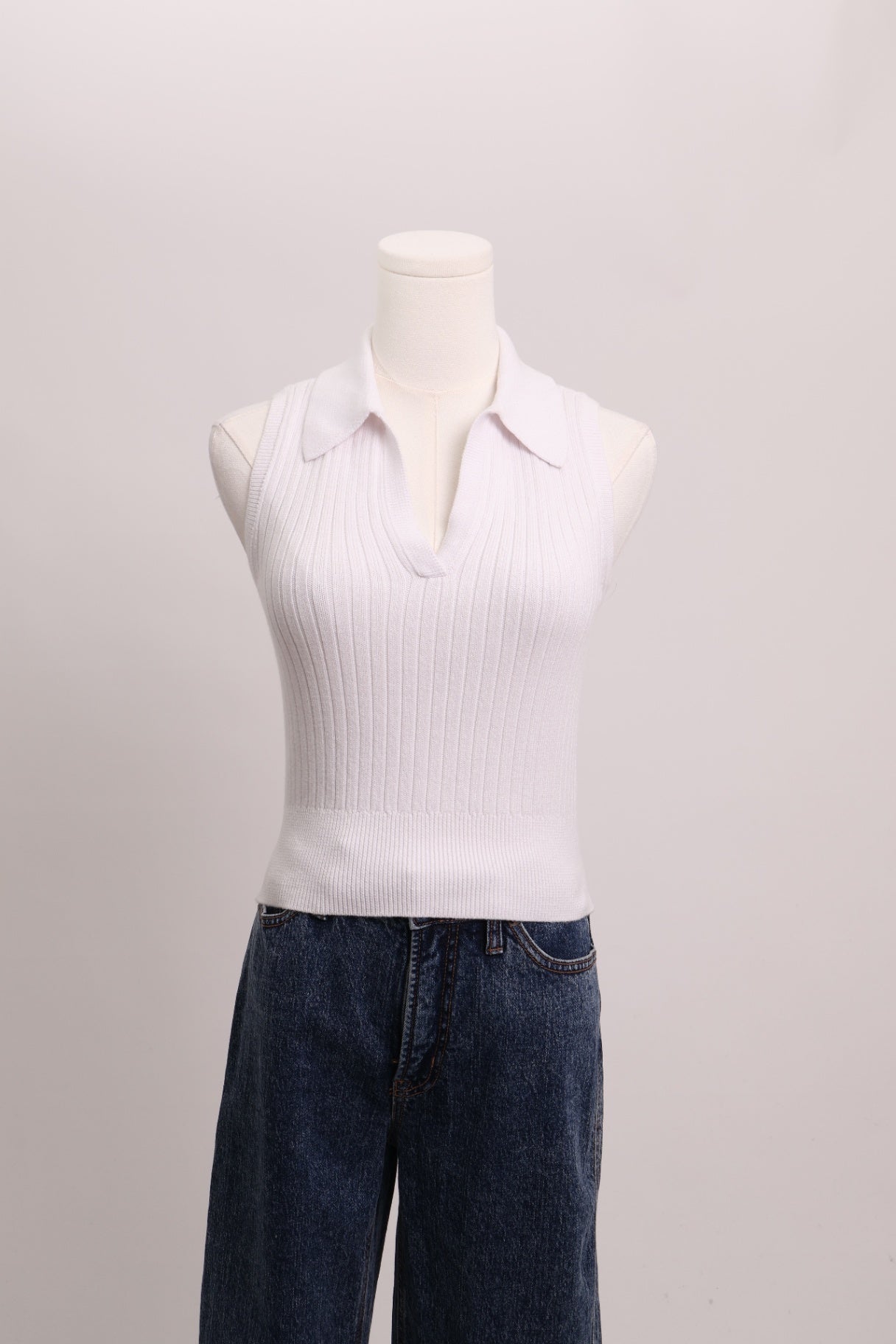 Camisole polo côtelée sans manches