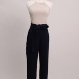 Pantalon marine taille haute nouée