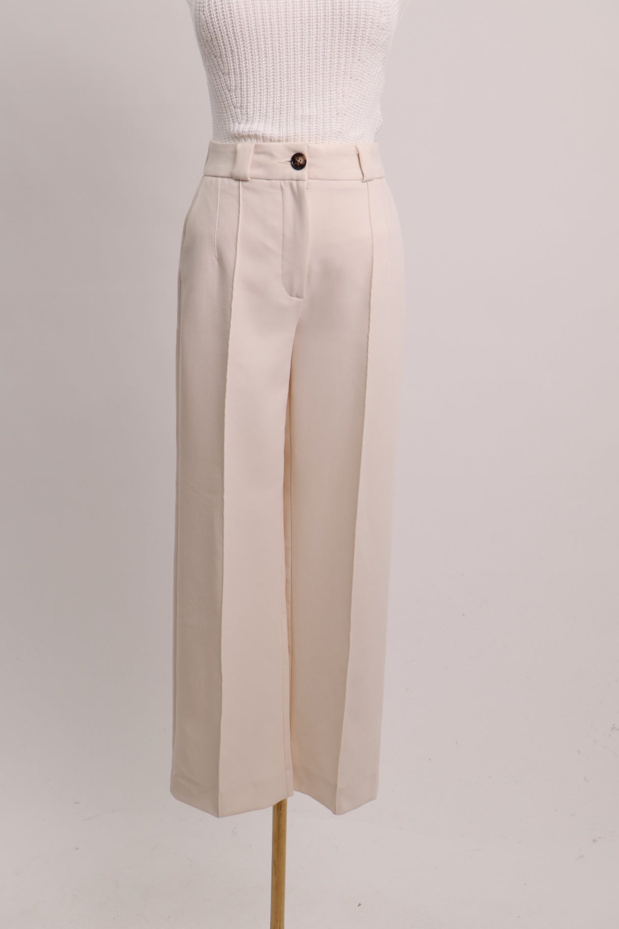 Pantalon beige taille haute ample