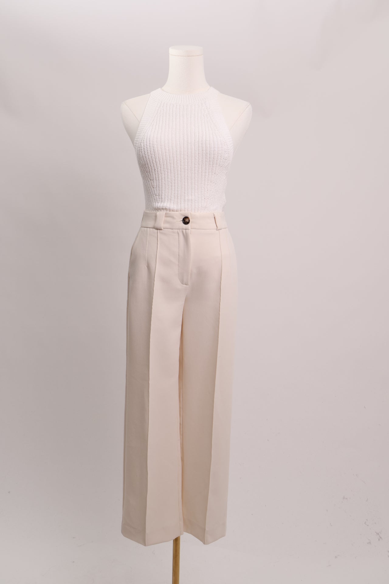 Pantalon beige taille haute ample