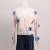 Cardigan en tricot à fleurs 3D
