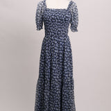Robe maxi bleue manches bouffantes
