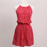 Robe courte d'été à fleurs blanches à fines bretelles