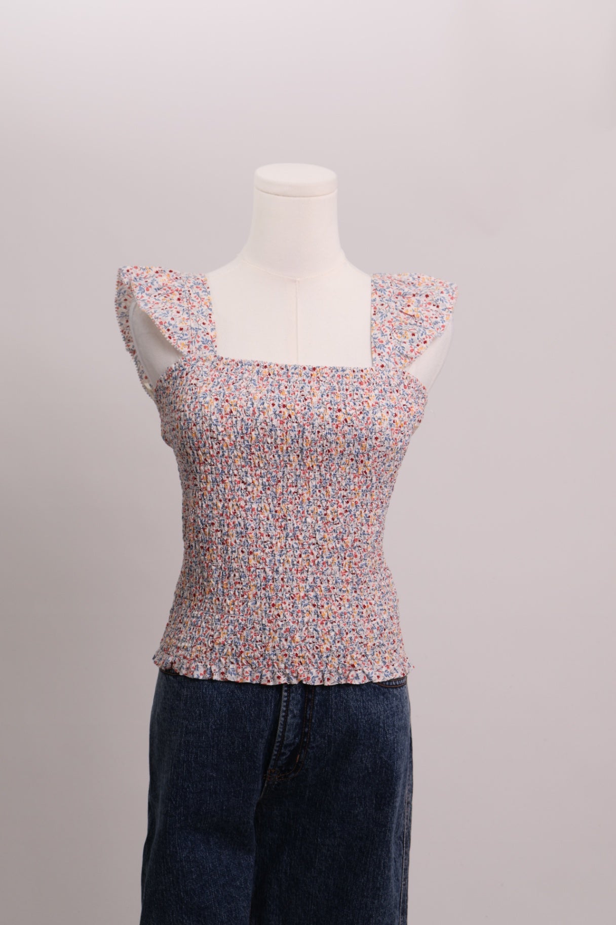 Camisole à fleurs en nid d'abeille