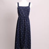 Robe midi marine à pois avec dos ouvert noué