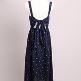 Robe midi marine à pois avec dos ouvert noué
