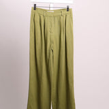 Pantalon large vert effet lin