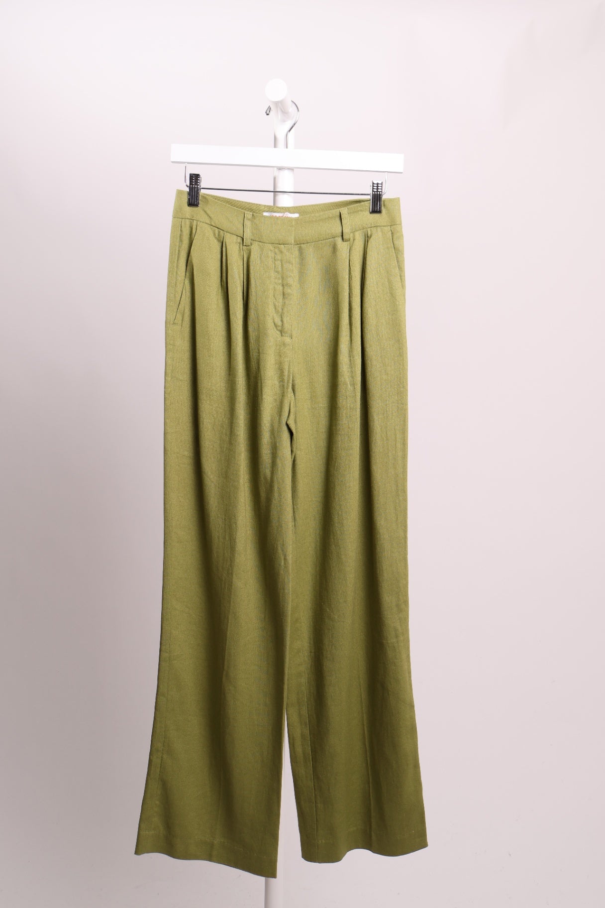 Pantalon large vert effet lin