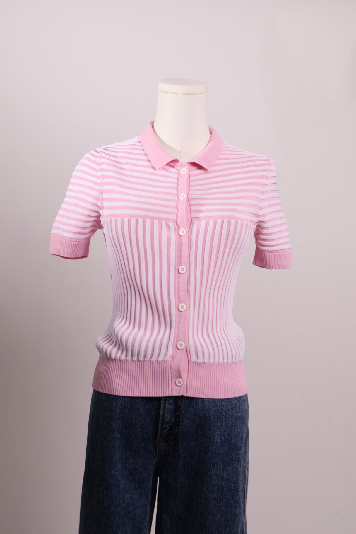 Polo rayé rose et blanc
