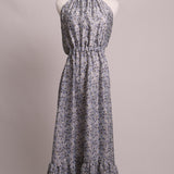 Robe longue fleurie sans manches satinée