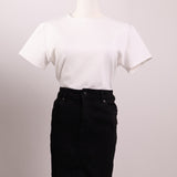 Jupe denim taille haute effilochée