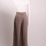 Pantalon mélange de lin taille haute et jambes larges
