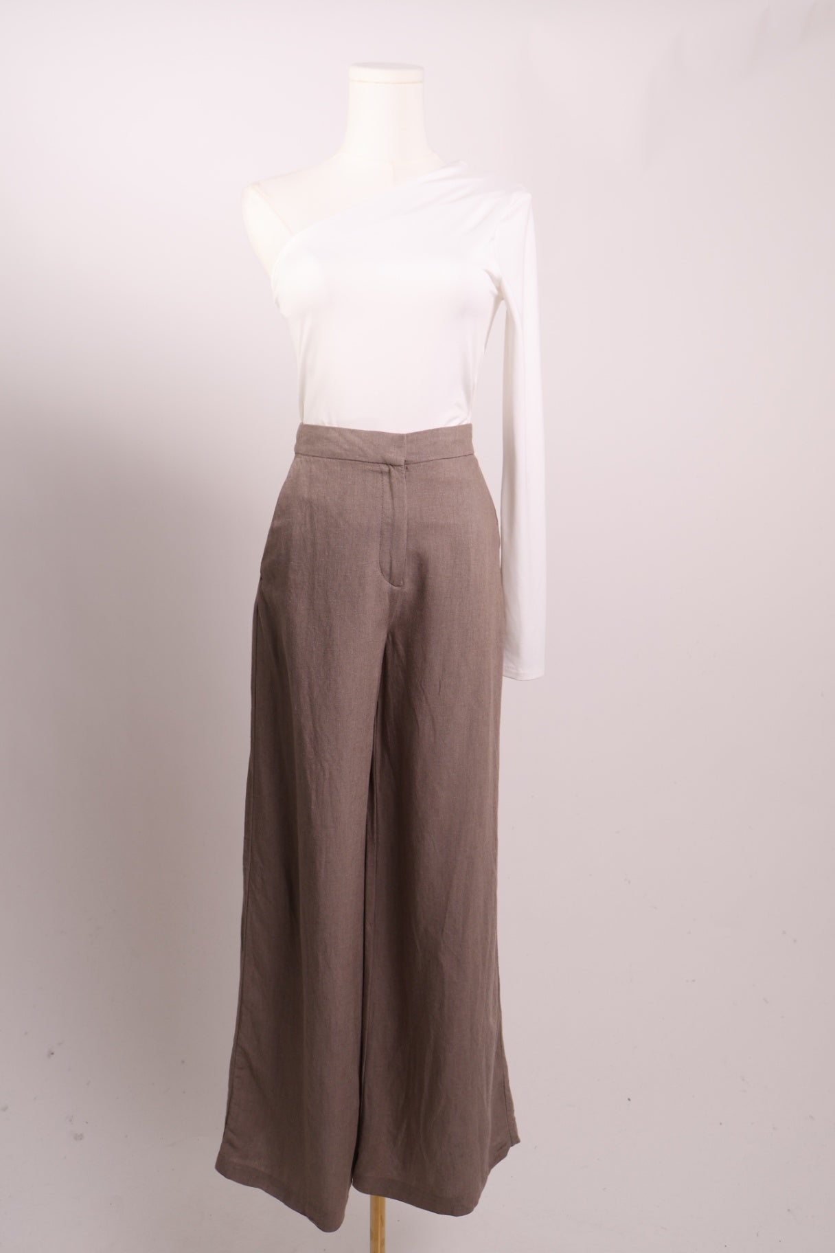 Pantalon mélange de lin taille haute et jambes larges