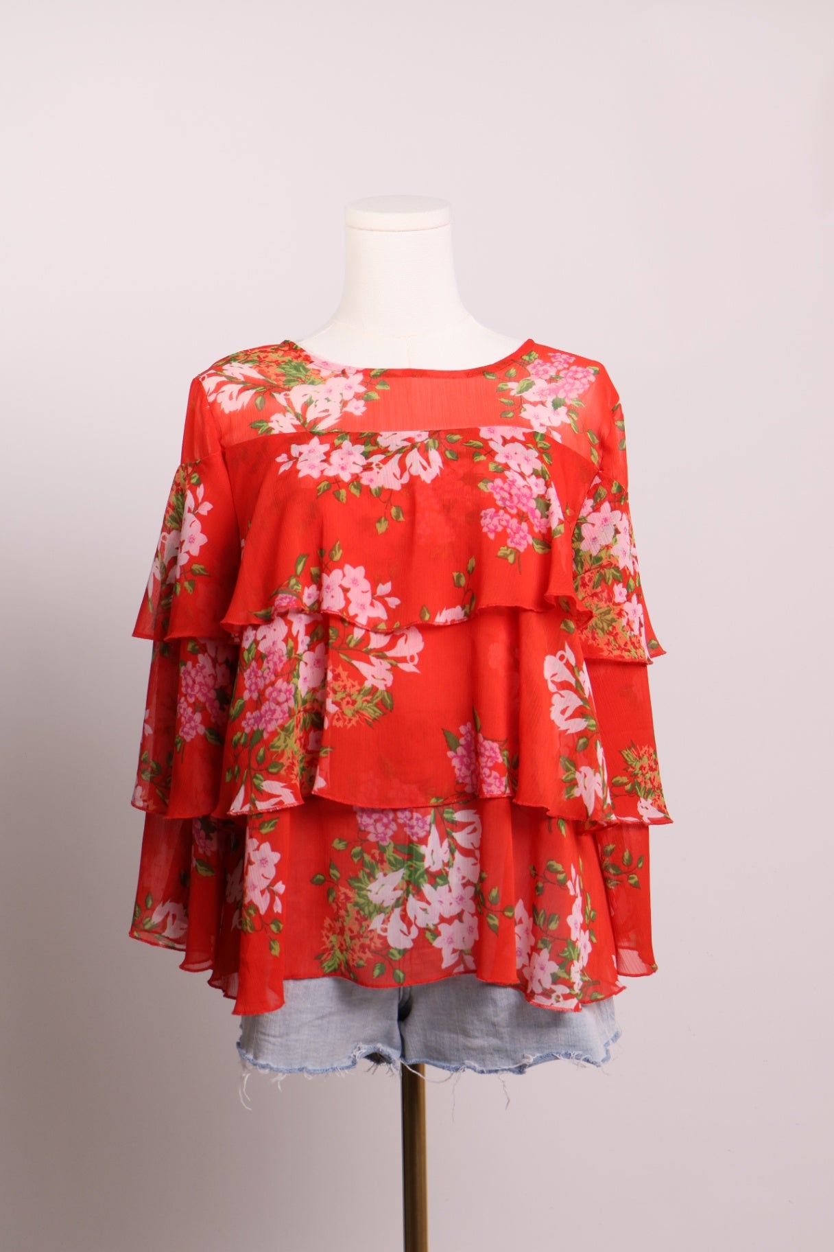 Blouse à volants manches mi-longues