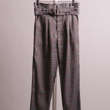 Pantalon coupe droite avec ceinture intégrée et motif Prince-de-galles