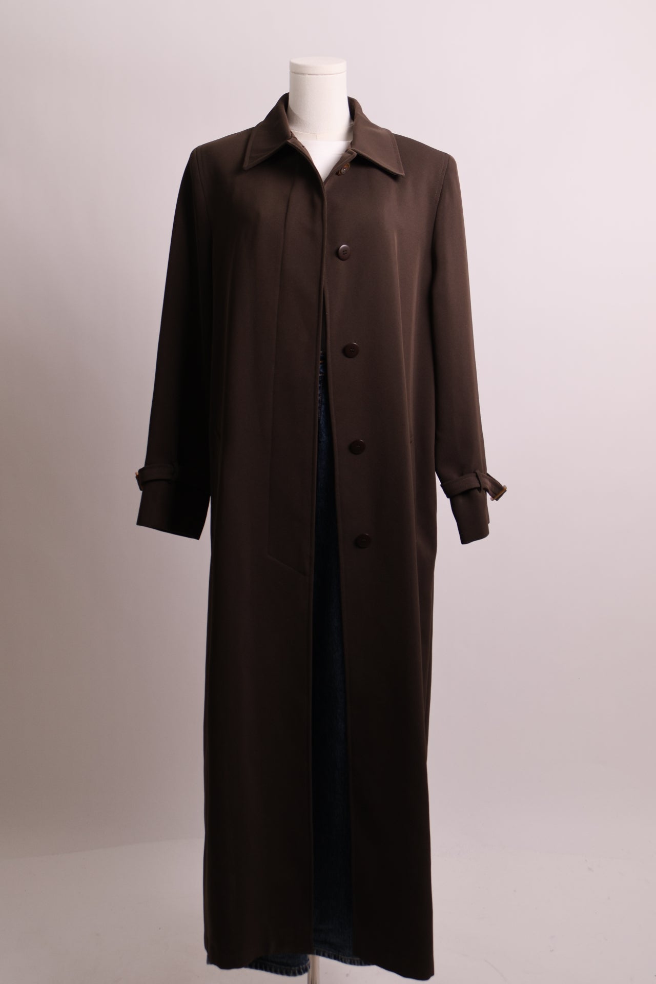 Manteau trench long vert olive avec boutons