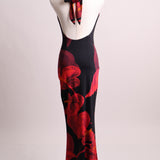 Robe longue fleurie sans manche attachée au coup