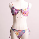 Maillot 2 pièces fleuri, intérieur mauve