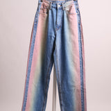 Jean baggy taille haute bleu et rose (BDG)