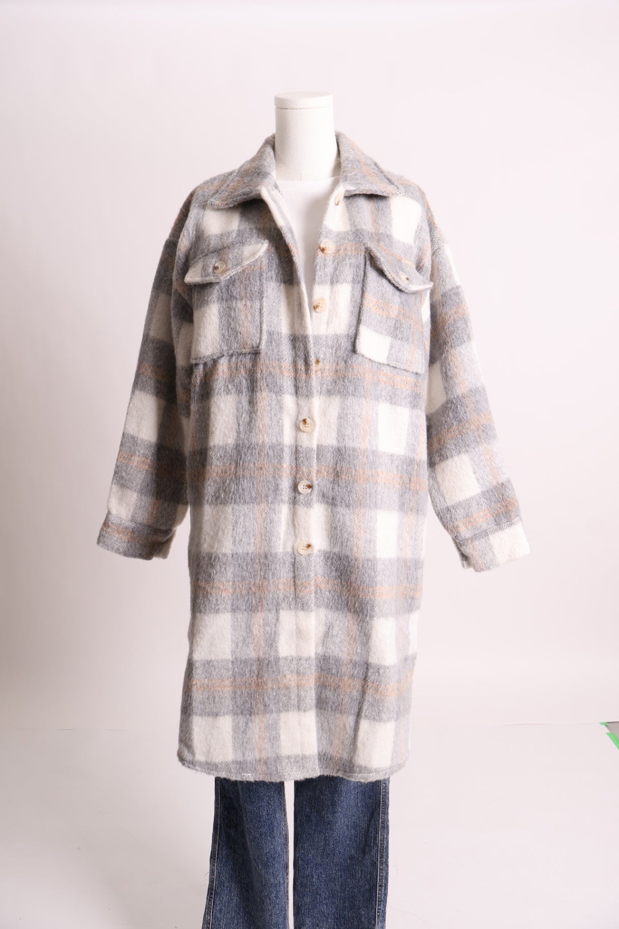 Veste longue en tricot épais à grands carreaux