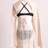 Robe/Cache-maillot court en tricot à dos ouvert