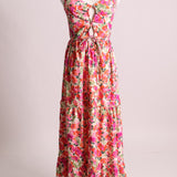 Robe longue fluide à motif fleurs et ouvertures