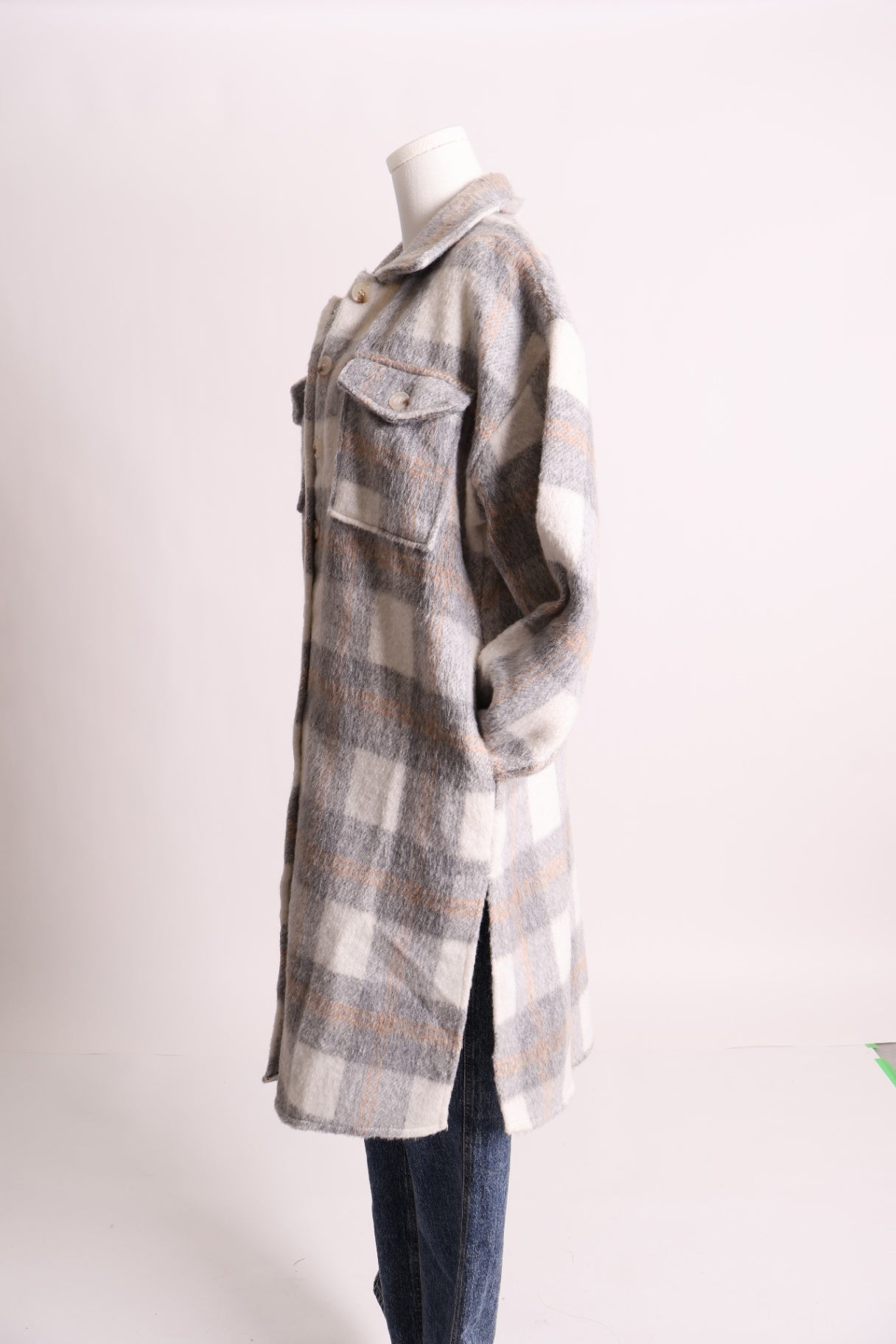 Veste longue en tricot épais à grands carreaux