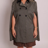 Veste style poncho sans manche à carreaux et à col en velours