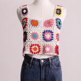 Camisole style crop-top en tricot avec motif de fleurs