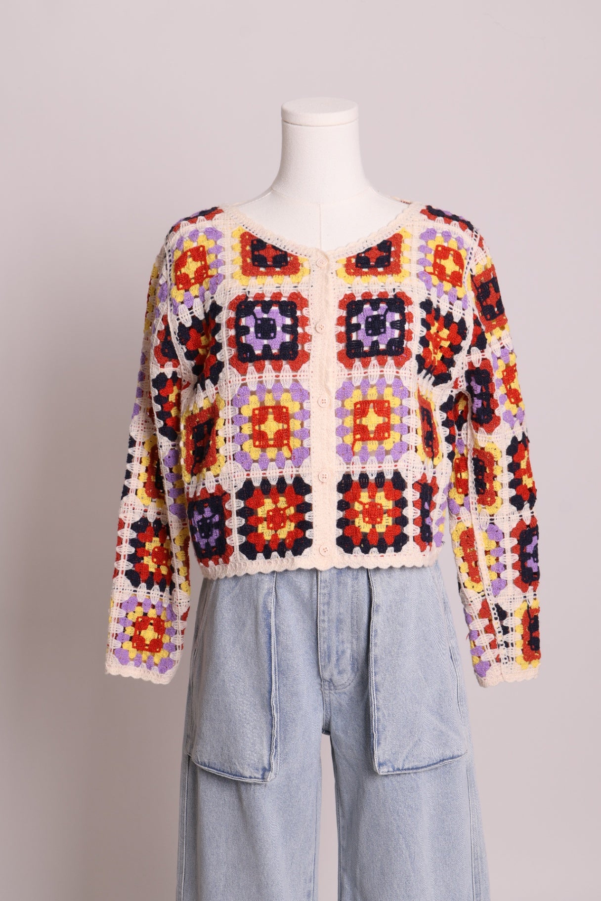 Cardigan en tricot à motif de fleurs