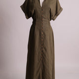 Robe chemise en lin mélangé et boutons en bois