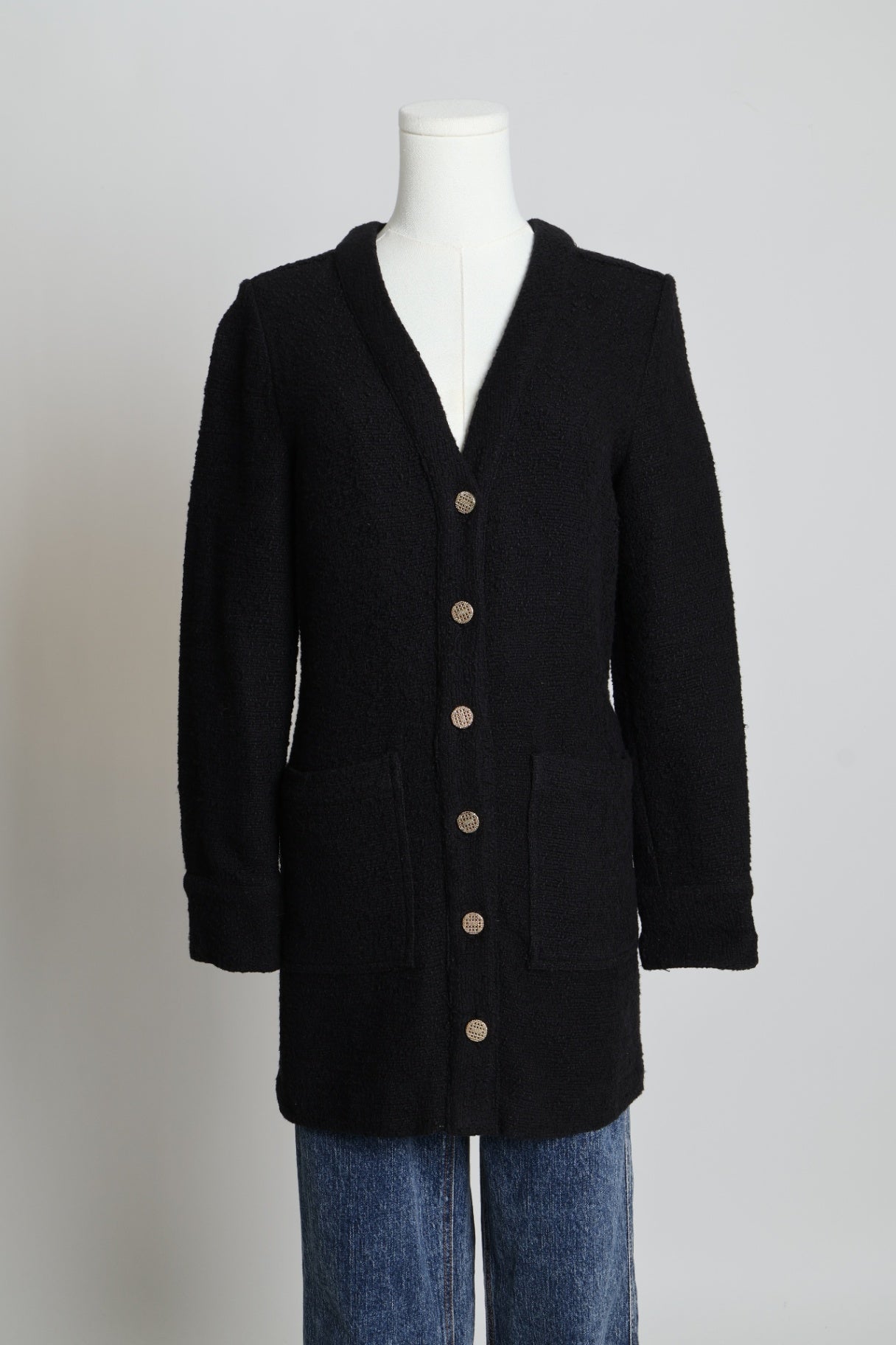 Cardigan long texturé avec boutons dorés