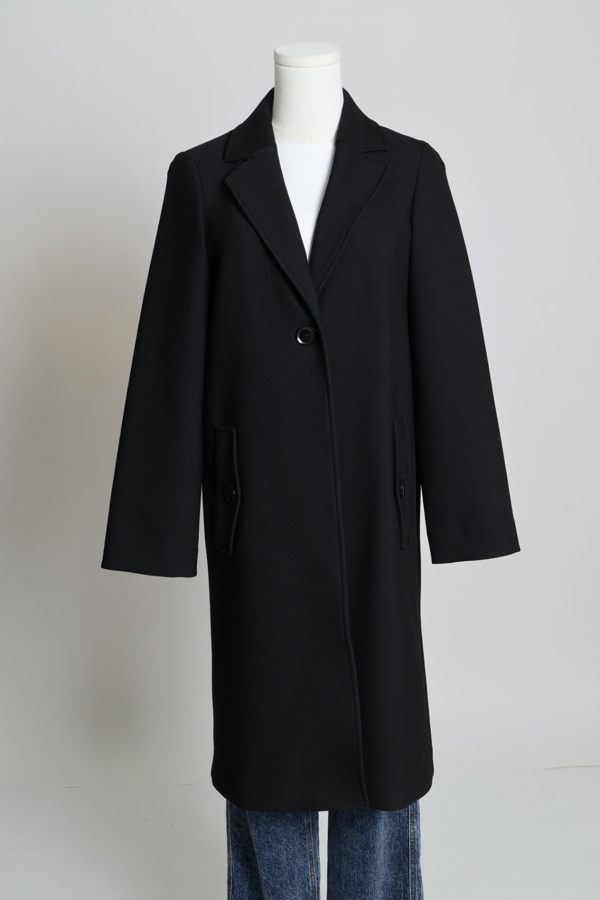 Manteau long de transition à col à revers