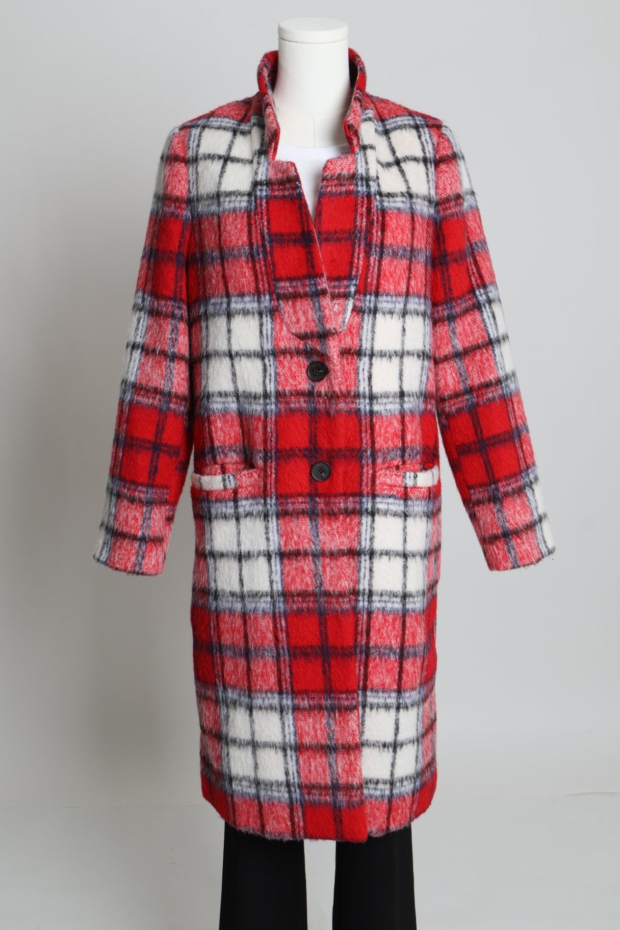 Manteau long en lainage à carreaux