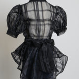 Chemise noire transparente à carreaux 