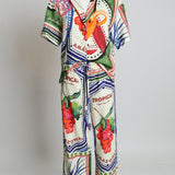 Ensemble en lin avec imprimé coloré tropicaux