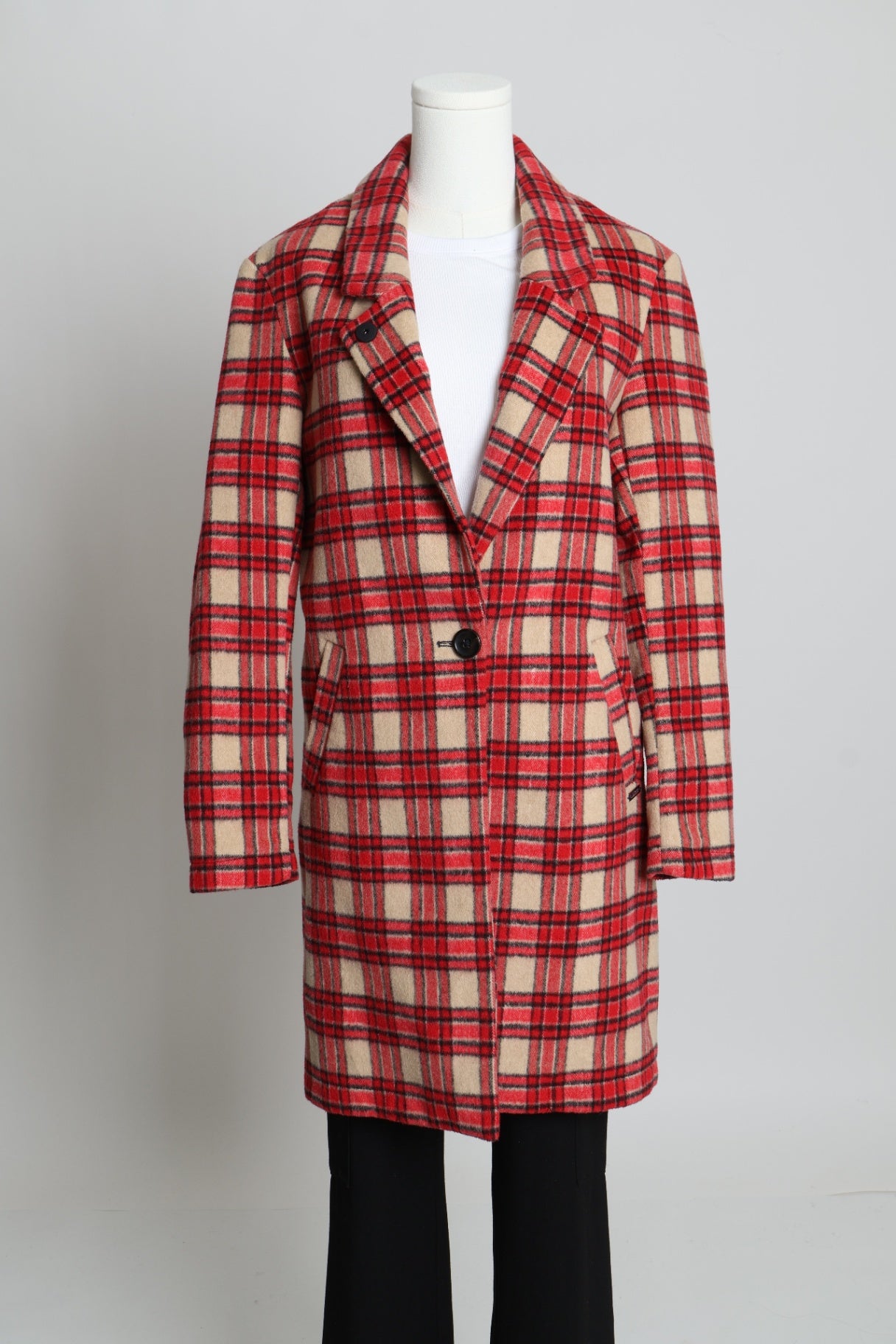 Manteau de laine long à carreaux